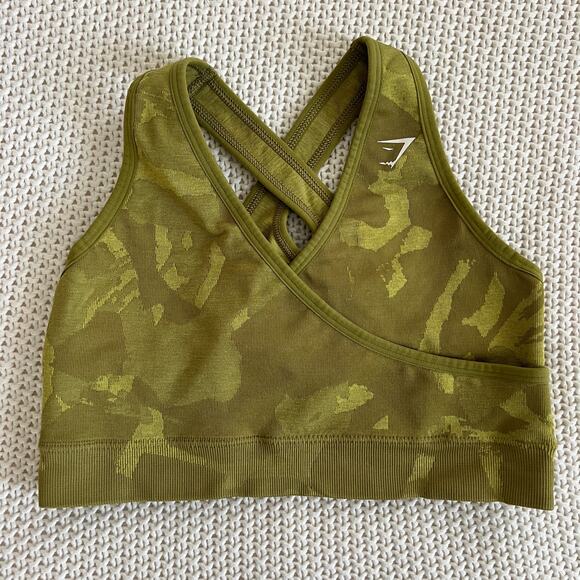 Gymshark Green Camo Adapt Seamless Sports Bra Size M - Picture 2 of 7